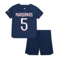 Fotbalové Dres Paris Saint-Germain Marquinhos #5 Dětské Domácí 2023-24 Krátký Rukáv (+ trenýrky)